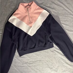 H&M Pink Half-Zip Sweatshirt Women hoodie cropped size S